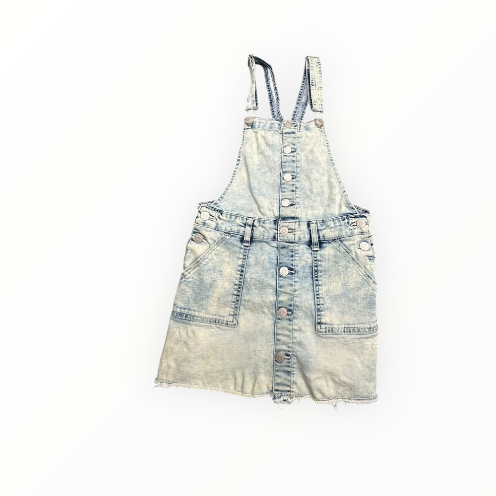 Justice‎ Overall Dress Girls 12 Blue Acid Wash Denim Skort Button Front Frayed